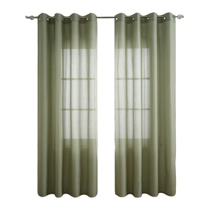 Two panels of sage green vertical stripe sheer curtains with grommet top for living room