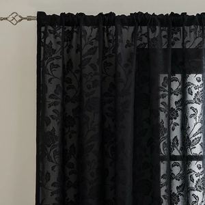 Bohemian black lace floral sheer curtain for living room with rod pocket design