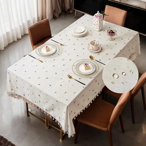 Floral Embroidered Linen Tablecloth Waterproof Oil-proof Pastoral Rectangular Table Cover With Tassels For Dining Decor