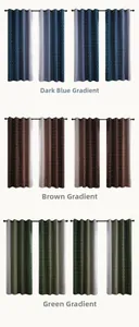 Detailed view of blackout curtains with gradient patterns and metallic ring top design