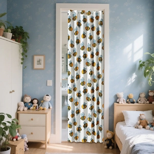 Cartoon bee pattern folding door curtain for kids room with metal rings for hanging