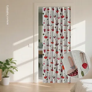 Printed Polyester Foldable Door Curtain For Kitchen Bathroom Partition Ins Style Floral Pattern Hanging Shielding Drape