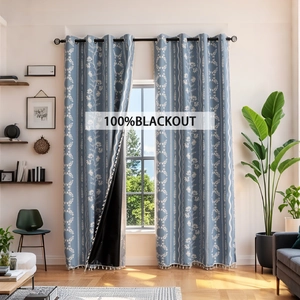 Modern Full Blackout Printed Curtains With Grommet Top Eco-Friendly Coating Floral Pattern Window Treatment For Bedroom Living Room
