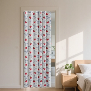 Foldable room divider curtain with cute red strawberry and blue bowknot patterns
