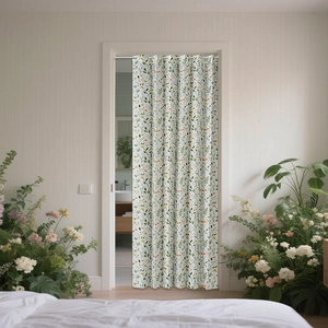 Floral print folding door curtain in minimalist botanical design for home partition