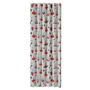Foldable white door curtain featuring a decorative red mushroom pattern and metal grommets