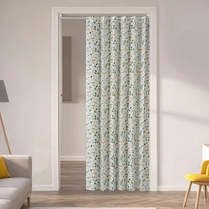 Modern floral folding curtain for home divider with fresh leaf and yellow flower prints