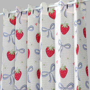 Floral strawberry and bow print folding room divider curtain with metal eyelets