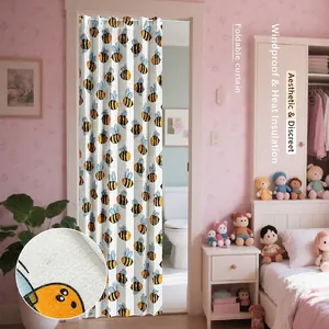 Foldable Door Curtain Polyester Printed Cartoon Animal Floral Pattern Windproof Heat Insulation For Bedroom Kitchen Home