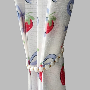 Floral print folding curtain with creative scallop shell tieback for home kitchen partition