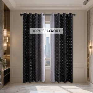 Modern Minimalist Gradient Blackout Curtains Grommet Top Geometric Grid Pattern Thermal Insulated Drapery Panels For Living Room