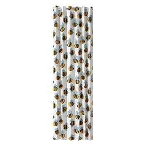 Foldable room divider curtain with cartoon bee print and silver metal grommets
