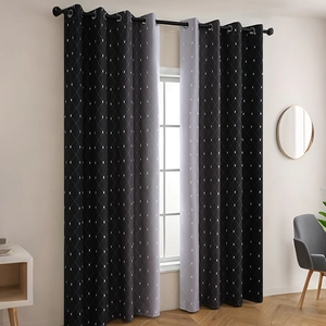 Modern blackout curtains with grey gradient and geometric patterns for bedroom windows