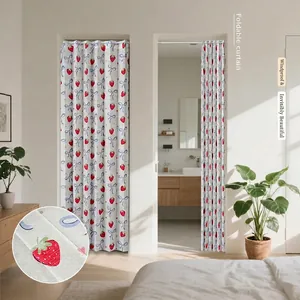 Folding Printed Door Curtain Polyester Invisible Partition For Kitchen Bathroom Bedroom Home Fresh Floral Pattern Curtain