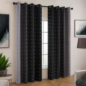 Modern blackout curtains with grey gradient geometric patterns for bedroom privacy