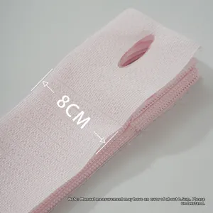 Detail view of 8cm wide pink woven elastic band showing texture and oval cutout