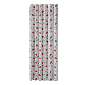 White grommet curtain with fresh strawberry and blue bow patterns for home decor