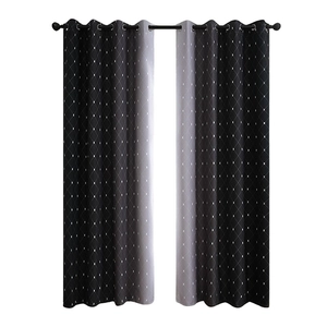 Black and grey gradient blackout curtains with diamond grid texture and metal rings