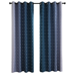 Rideaux occultants dégradés bleu et gris avec motif en losange argenté et œillets en métal