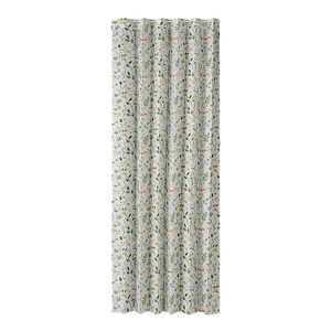 White folding door curtain with fresh green leaf and yellow floral print on white background