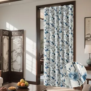 New Chinese Style Printed Folding Door Curtain Polyester Fabric Partition Curtain For Kitchen Bathroom Household Privacy Screen