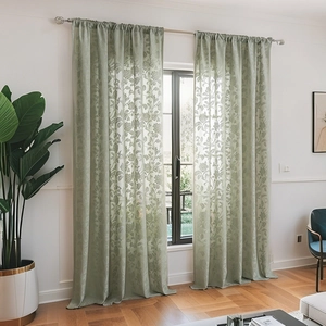 French Vintage Lace Sheer Curtain Floral Jacquard Hollow Out Window Screen For Living Room Bedroom Balcony Polyester Rod Pocket Curtain