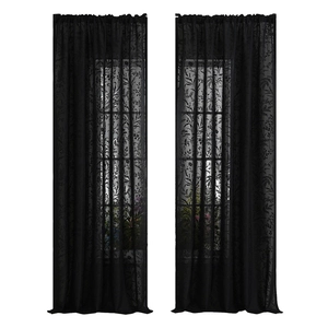 Französische Vintage-Spitzengardinen in Schwarz mit Blumenmuster für Wohnzimmer-Deko