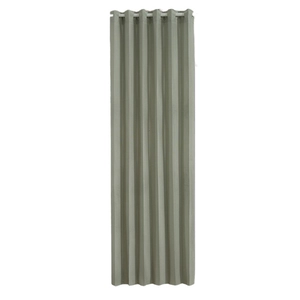 Minimalist grey-green folding partition curtain with silver metal grommet rings