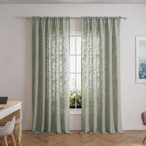 French vintage green lace curtains with floral jacquard for living room and bedroom
