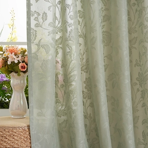 French vintage light green sheer curtain with floral damask lace for living room decor