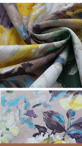 Détail du rideau de porte vintage américain avec texture de motif floral façon peinture