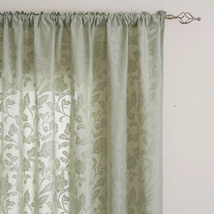 French vintage light green lace sheer curtain with damask floral texture for living room