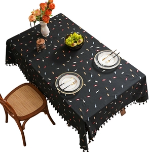 Black rectangular candy embroidered tablecloth with elegant tassels for home dining decor