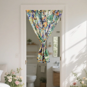 Rideau de porte vintage à motif floral style peinture à l'huile pour salon et chambre