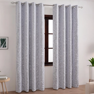 White vintage floral blackout curtains with lace coating for bedroom and living room
