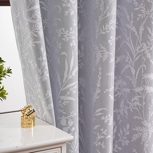 White floral jacquard blackout curtain in American retro style for living room