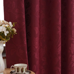 Retro wine red blackout curtain with luxury jacquard floral pattern for living room