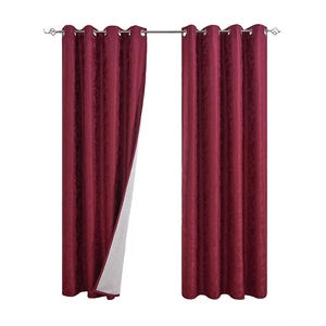 Elegant wine red blackout curtains with floral patterns and grommet top for living rooms