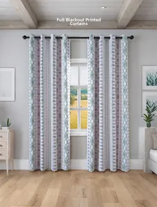 Detail of 100% blackout printed curtains featuring modern geometric Morandi textures