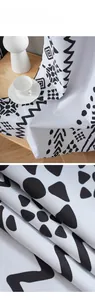 Detail of Nordic black and white geometric printed blackout curtain fabric texture