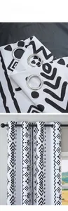 Detail of bohemian geometric print curtain with silver grommets and thick blackout fabric