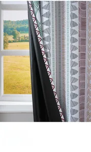 Detail of Nordic blackout curtain with Bohemian stripes and thick black shading liner
