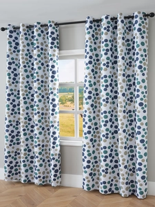 Close-up of Nordic blackout curtains with artistic hand-painted colorful polka dots pattern
