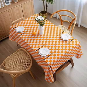 Nordic Minimalist Checkered Tablecloth Polyester Dustproof Wear Resistant Plaid Rectangular Table Cover For Dining Room Kitchen