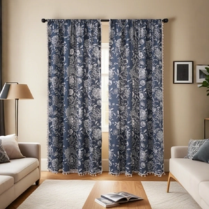 Rideau Imprimé Floral Rétro Américain Avec Passe-tringle et Glands Décoration de Fenêtre Pour Salon Chambre à Coucher
