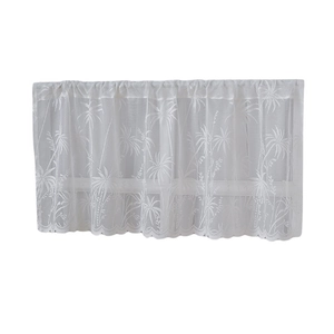 White lace cafe curtain with palm leaf embroidery and scalloped edge for windows