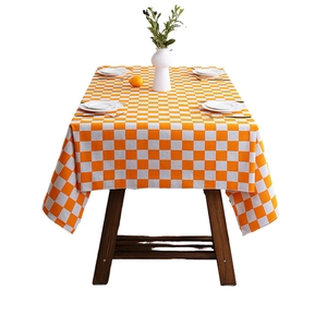 Nordic orange and white checkered tablecloth in cotton-linen blend for dining tables