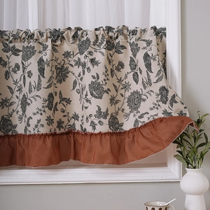 Vintage floral cafe curtain with ruffled edge and rod pocket for home window decor