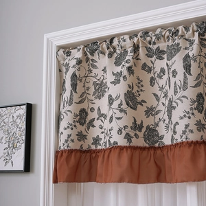 Vintage floral cafe curtain with ruffle hem for kitchen windows and small doorways