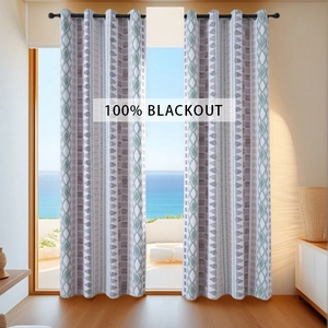 Nordic Minimalist 100% Blackout Printed Curtains For Bedroom Living Room Geometric Floral Pattern Grommet Top Window Drapes
